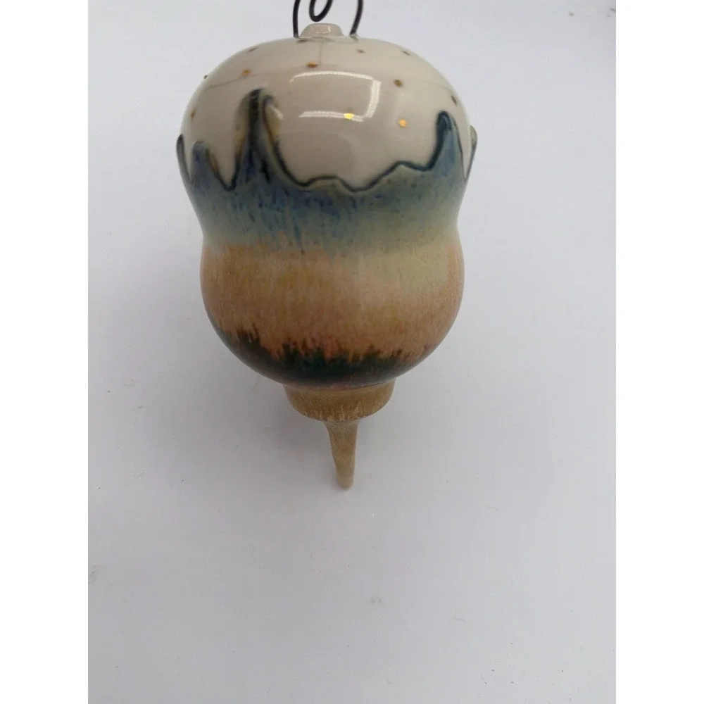 Handmade Studio Pottery Acorn Ornament Drip Glaze Gold Luster Christmas Finial